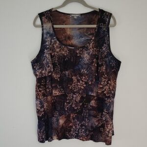 Roz & Ali Tank Top Sleeveless Shell Size 2X Dark Floral Whimsigoth Moody Fairy